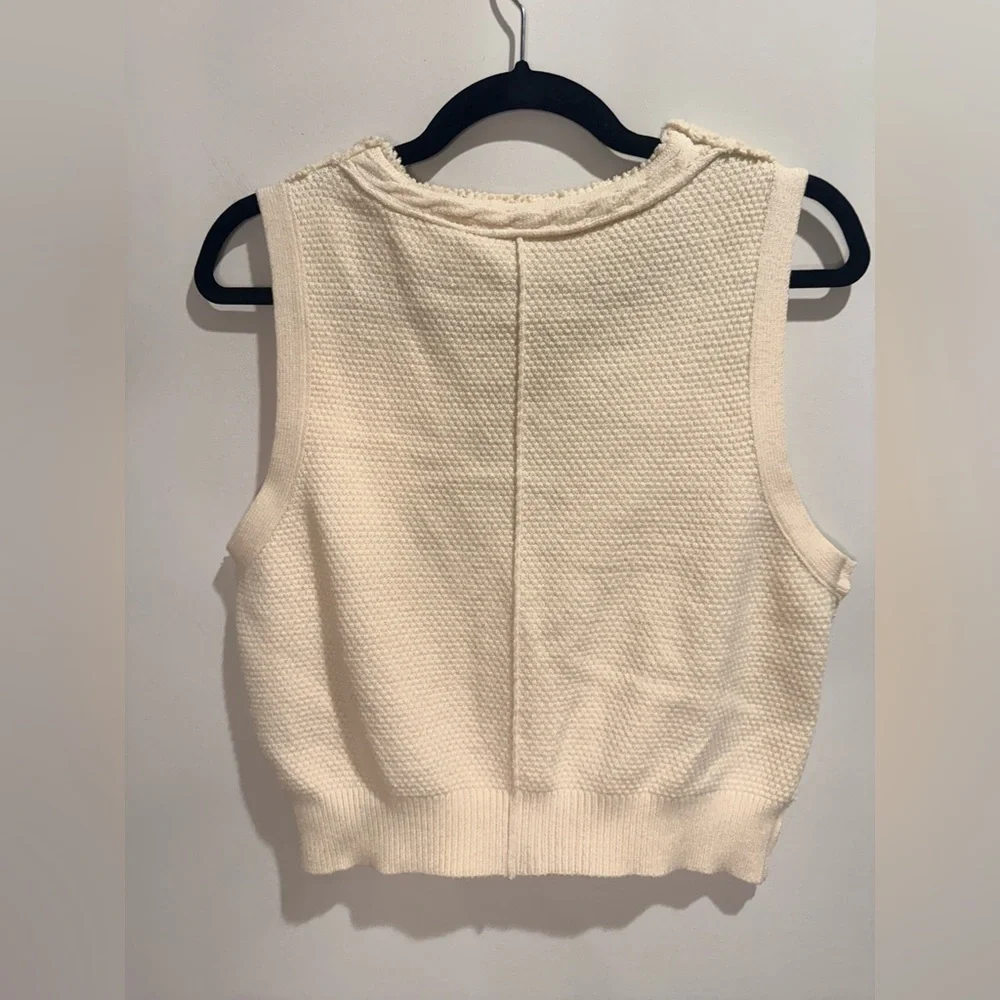 Free People Cable Knit Cropped Sweater Vest Cream Button Front Size L